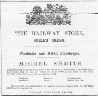 1861 advertisement for Michel Shmith's store.