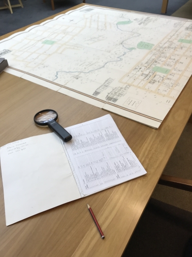 Studying the 1842 Kingston Map in the National Library of Australia (author photo)