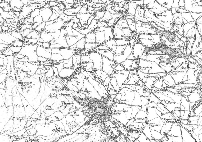 Altarnun - Lewannick - North Hill Map - Click for larger scale.