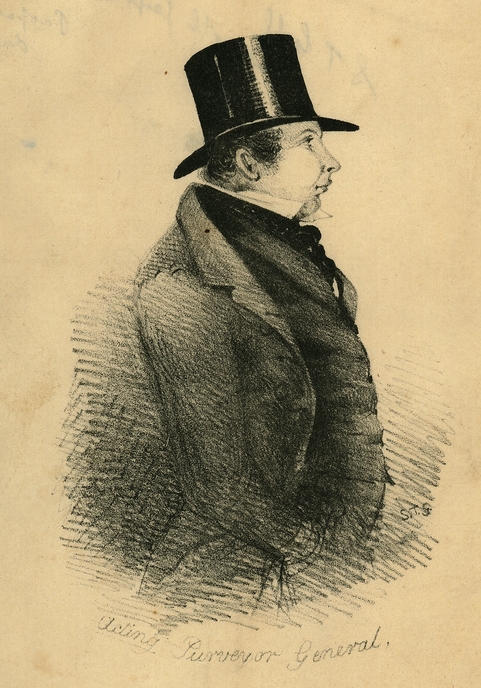 "Acting Purveyor General" (George Selth Coppin) from "Heads of the People" by S.T. Gill, State Library of South Australia B 46875/1.